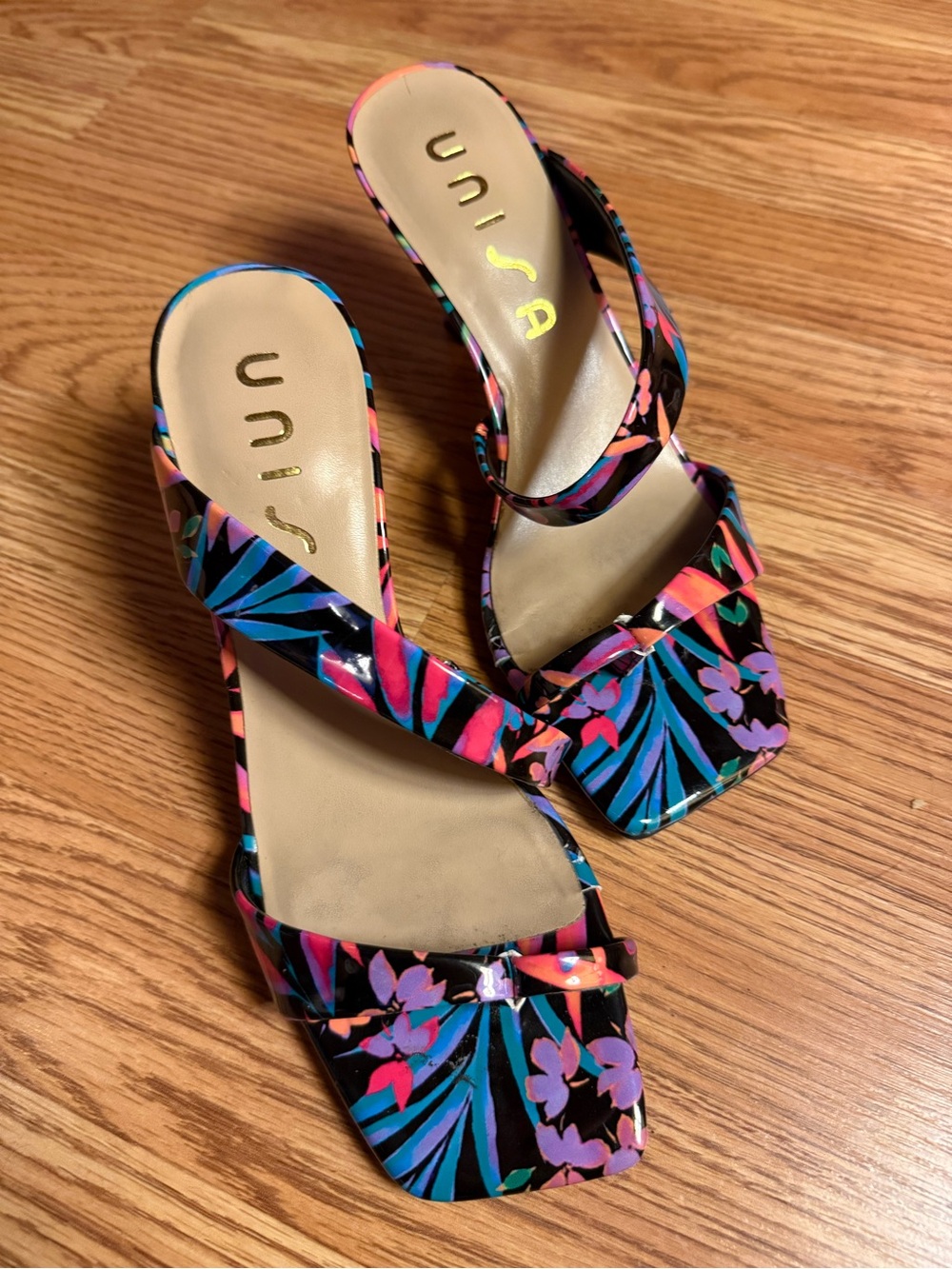 UNISA Y2K Multicolor Floral Strappy Heeled Sandals - Black/Blue/Pink